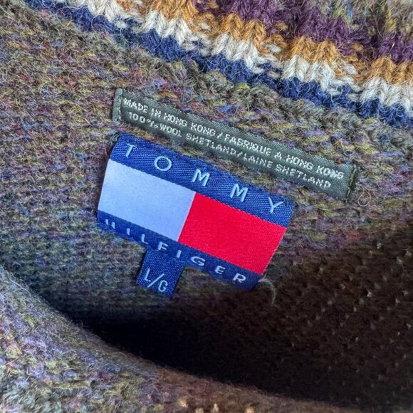 Vintage Tommy Hilfiger Argyle Pattern 100% Wool Knit Sweater Men's Size L. - Picture 3 of 7